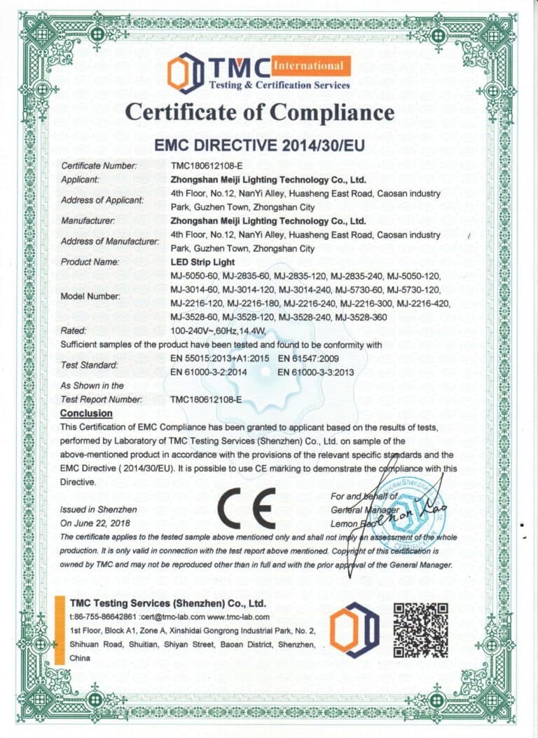 LED strip CE EMC DIRECTIVE 201430 EU